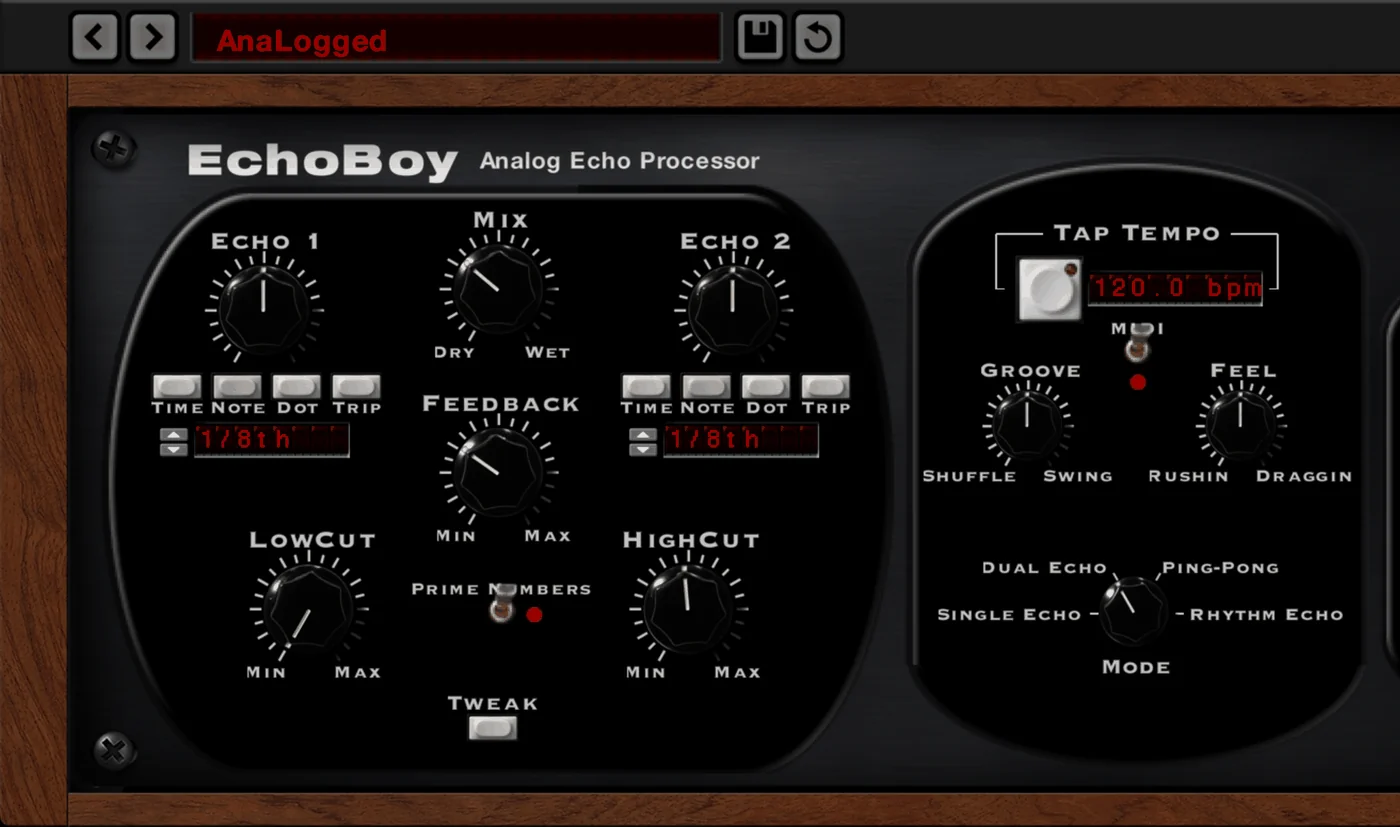 EchoBoy plugin interface, Soundtoys