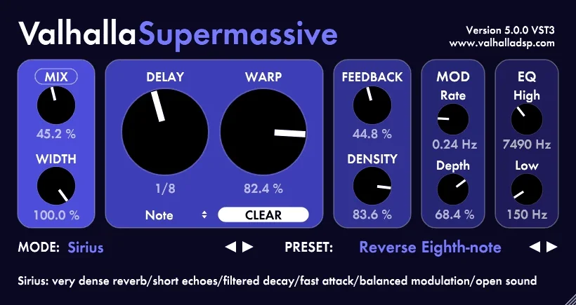 Valhalla Supermassive plugin interface, Valhalla DSP